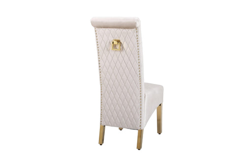 Sofia Square Knocker Dining Chair- Cream & Gold
