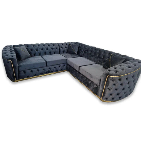 Toronto Chesterfield Corner Sofa – Black & Gold / Grey & Silver