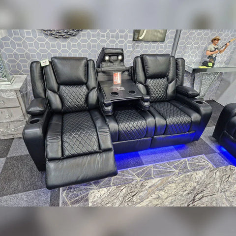 Orlando Leather Electric Recliners Sofa With Cupholders - 3+2 Seater Sofa/LED Lights/Wireless Charging/USB Charging Ports