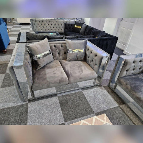 Valentino Chesterfield Glass Sofa 3+2 Seater Grey