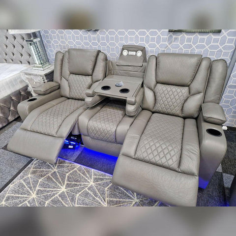 Orlando Leather Electric Recliners Sofa With Cupholders - 3+2 Seater Sofa/LED Lights/Wireless Charging/USB Charging Ports