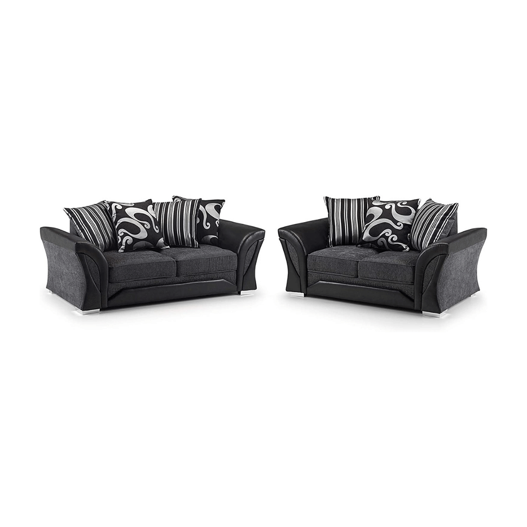 3+2 Shannon Farrow Large Sofa Chenille Fabric Grey Black/Brown Beige (Grey Black). Fire Resistant As Per British Standards, Foam Filled Seats For Comfort.