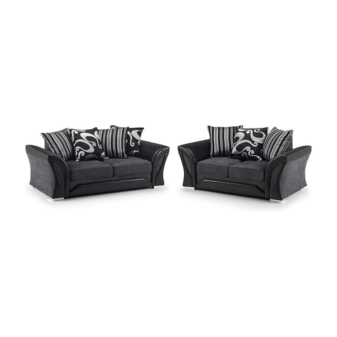 3+2 Shannon Farrow Large Sofa Chenille Fabric Grey Black/Brown Beige (Grey Black). Fire Resistant As Per British Standards, Foam Filled Seats For Comfort.