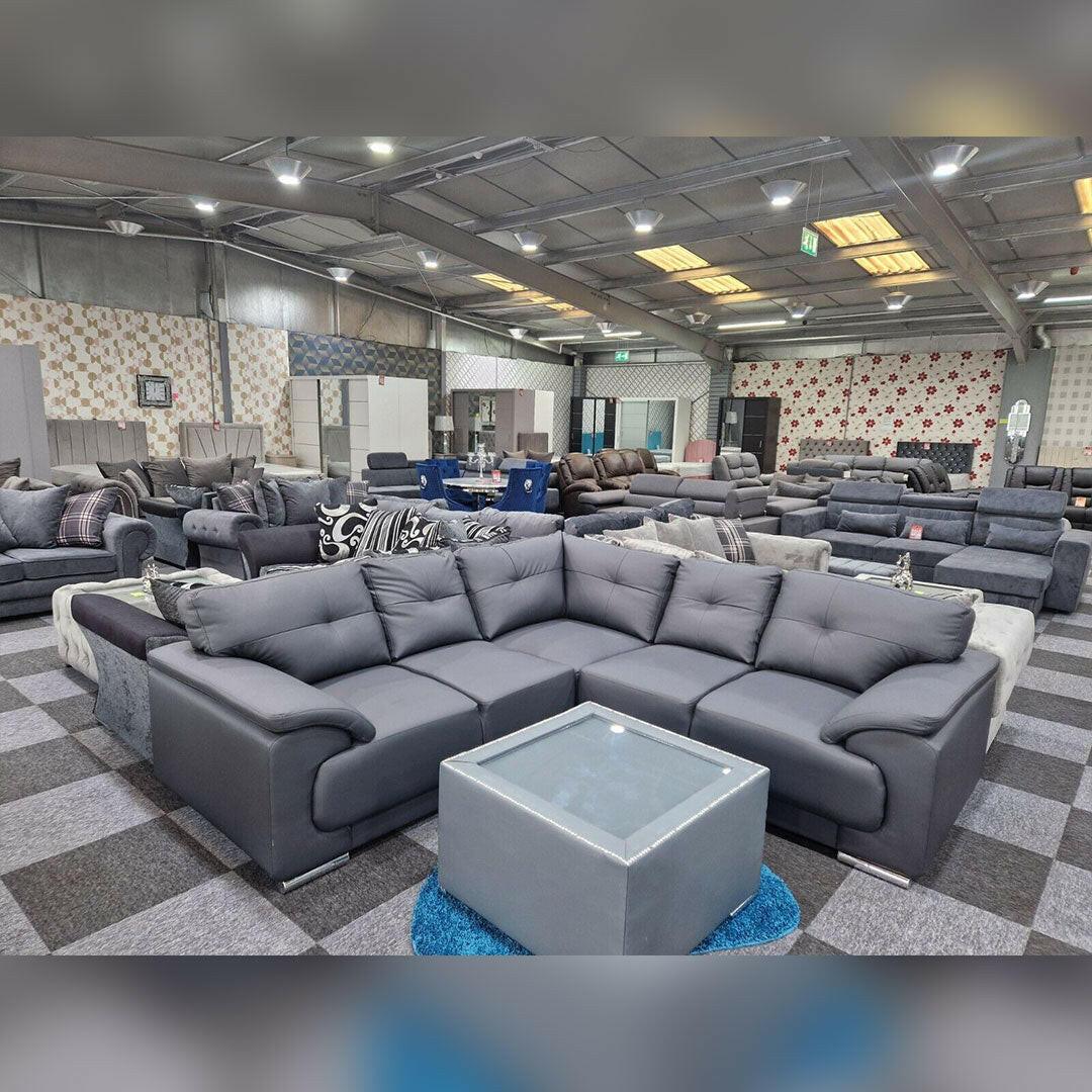 Kansas Leather Corner Sofa Grey