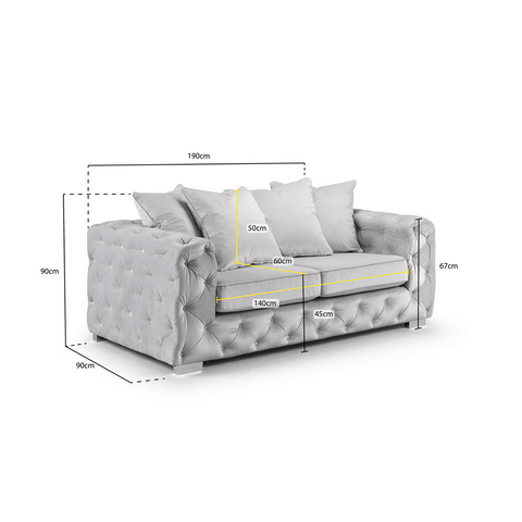 Ashton Range Chesterfield Sofa Set 3+2 Seater Silver Plush Velvet
