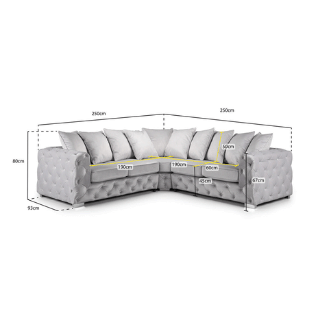 Ashton Range Chesterfield Corner Sofa Silver Plush Velvet