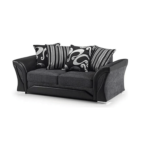 3+2 Shannon Farrow Large Sofa Chenille Fabric Grey Black/Brown Beige (Grey Black). Fire Resistant As Per British Standards, Foam Filled Seats For Comfort.
