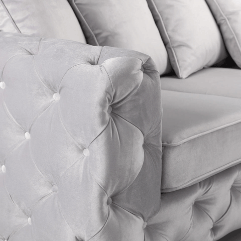Ashton Range Chesterfield Sofa Set 3+2 Seater Silver Plush Velvet