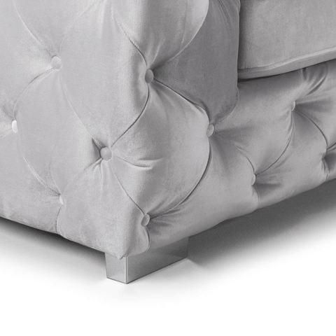 Ashton Range Chesterfield Sofa Set 3+2 Seater Silver Plush Velvet