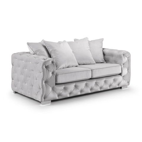 Ashton Range Chesterfield Sofa Set 3+2 Seater Silver Plush Velvet