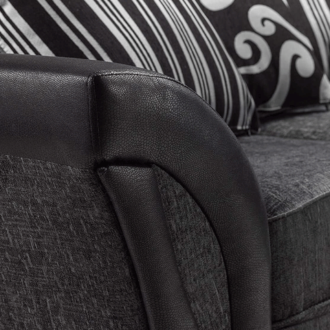 3+2 Shannon Farrow Large Sofa Chenille Fabric Grey Black/Brown Beige (Grey Black). Fire Resistant As Per British Standards, Foam Filled Seats For Comfort.