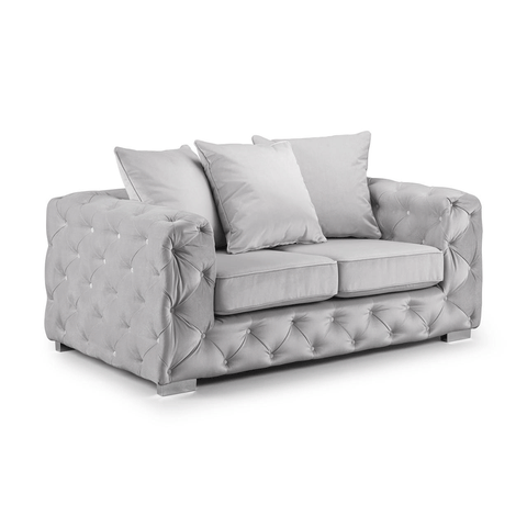 Ashton Range Chesterfield Sofa Set 3+2 Seater Silver Plush Velvet