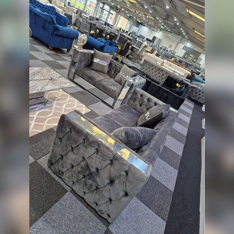 Valentino Chesterfield Glass Sofa 3+2 Seater Grey