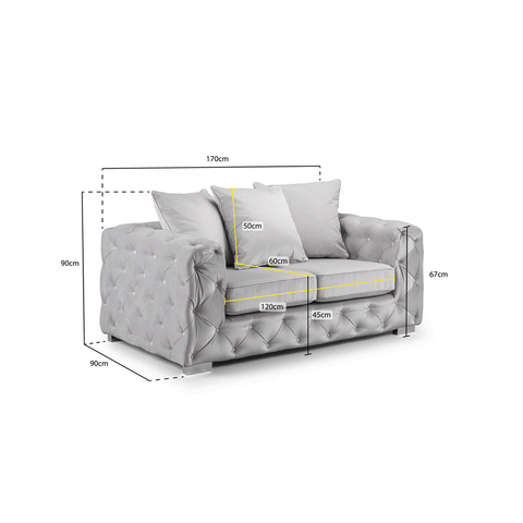 Ashton Range Chesterfield Sofa Set 3+2 Seater Silver Plush Velvet