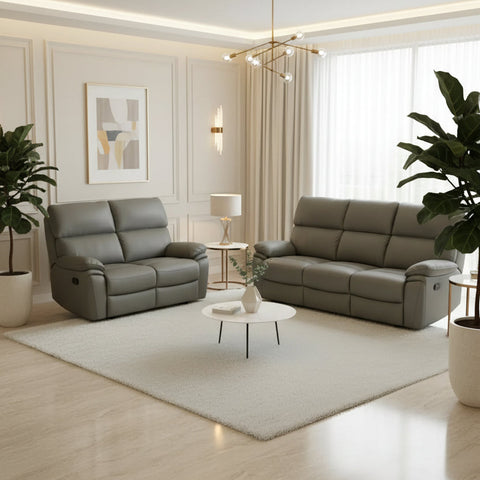 Valencia Entertainment Leather Recliner Sofa 3+2 Seater(Grey,Black)-Bluetooth Speakers/Usb ports/Wireless charging
