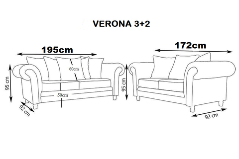Verona 2 Seater High Back Sofa Set Stylish & Comfortable Living Room Sofas