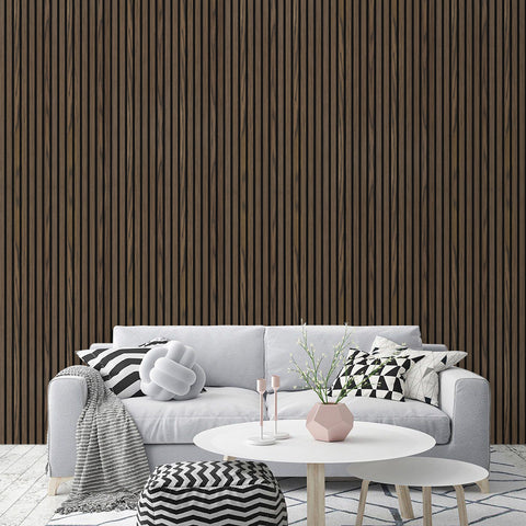 Acoustic Decorative Timber Slat Wall Panel - Walnut - 2400mm x 600mm