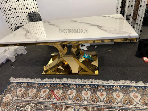 Aura Dining Table With Rosetta Black Gold Chairs