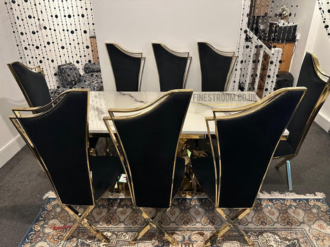 Aura Dining Table With Rosetta Black Gold Chairs
