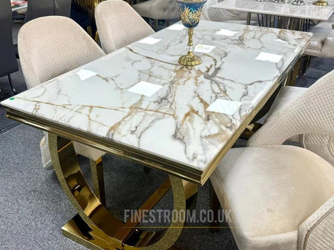 Kata Gold Ariana Gold Dining Table With Cream Gold Santorini Chairs