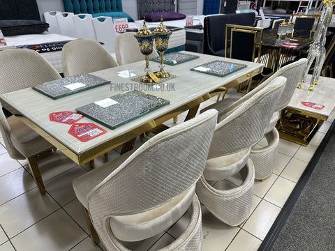 Cream Elina Gold Dining Table With Cream Santorini Chairs