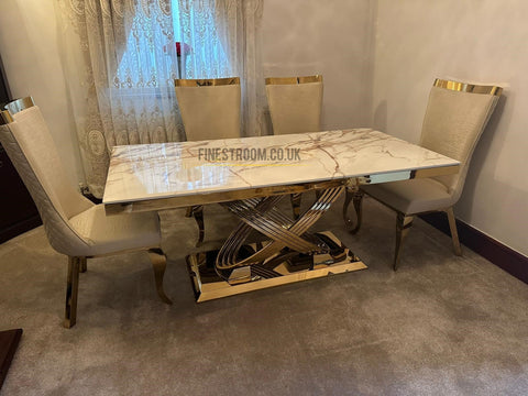 Elina Gold Table With Samara Cream Gold Chairs