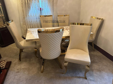 Elina Gold Table With Samara Cream Gold Chairs