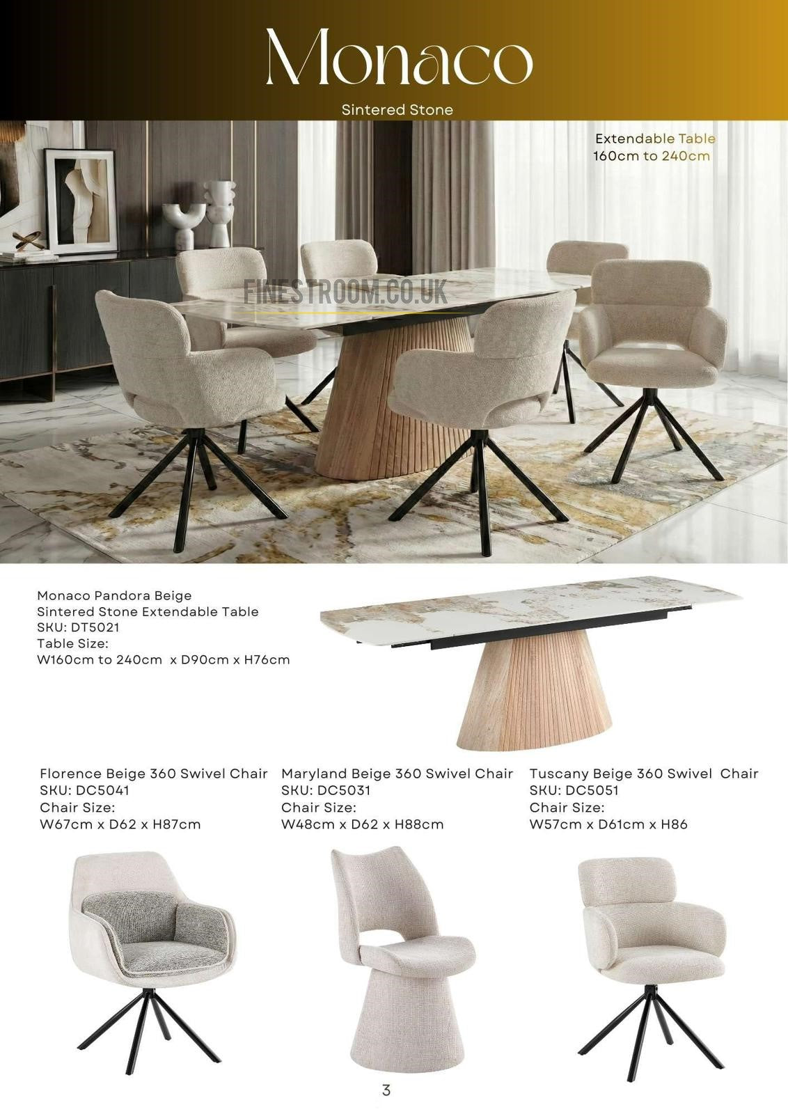 Monaco Sintered Stone Extending Table With Swivel Chairs