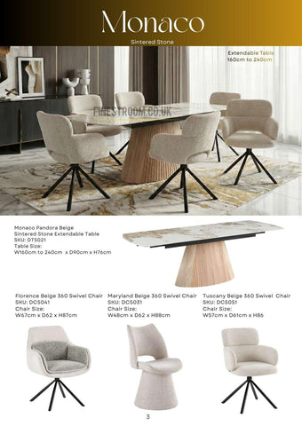 Monaco Sintered Stone Extending Table With Swivel Chairs