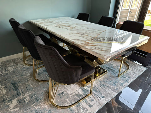 Kata Gold Monaco Dining Table With Black Gold Lasco Chairs