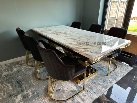 Kata Gold Monaco Dining Table With Black Gold Lasco Chairs