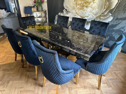 Monaco Black Gold Dining Table With Majestic Black Gold Chairs