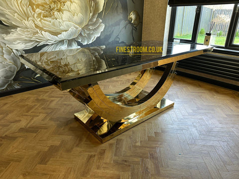Monaco Black Gold Dining Table With Majestic Black Gold Chairs