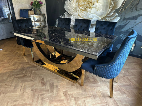 Monaco Black Gold Dining Table With Majestic Black Gold Chairs