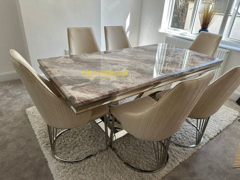 Beige Arial Dining Table With Cream Silver Lasco Chairs