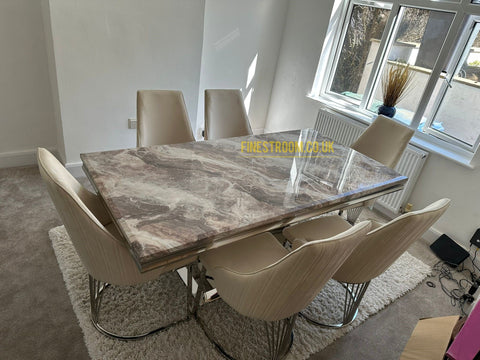 Beige Arial Dining Table With Cream Silver Lasco Chairs