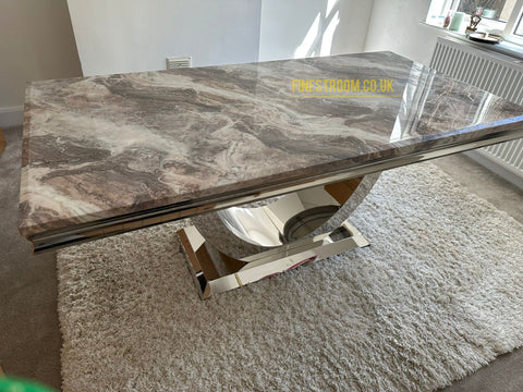 Beige Arial Dining Table With Cream Silver Lasco Chairs