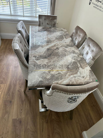 Beige Ariana Dining Table With Mink Roma Chairs