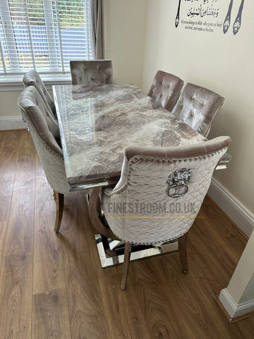 Beige Ariana Dining Table With Mink Roma Chairs