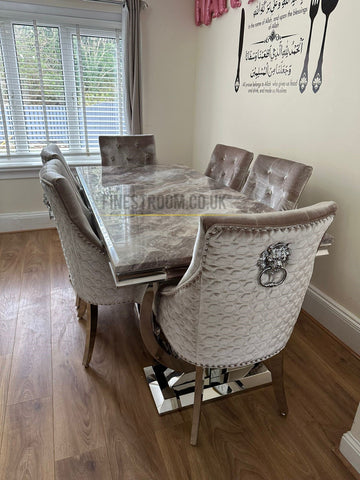 Beige Ariana Dining Table With Mink Roma Chairs