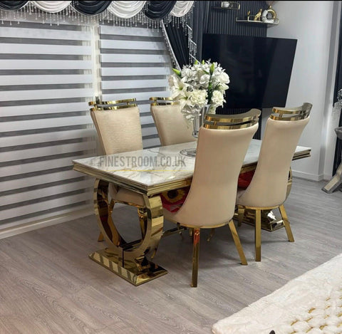 Kata Gold Ariana Dining Table With Mink Gold Samantha Chairs