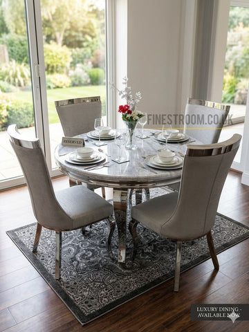 Grey Louis Chrome Round With Silver Samantha Chairs