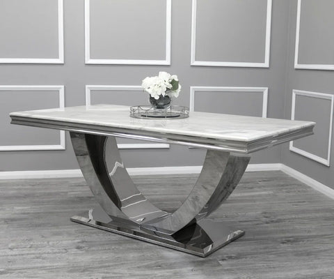 Cream Arial Marble Dining Table with Mink Valentino Chairs