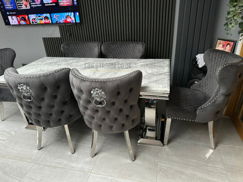 Grey Ariana Dining Table With Dark Grey Valentino Chairs
