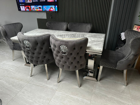 Grey Ariana Dining Table With Dark Grey Valentino Chairs