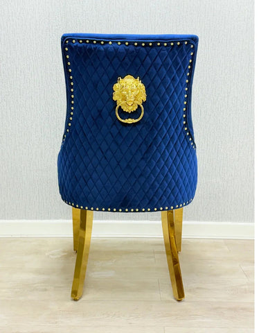 Navy Gold Majestic Lion Knocker Chairs