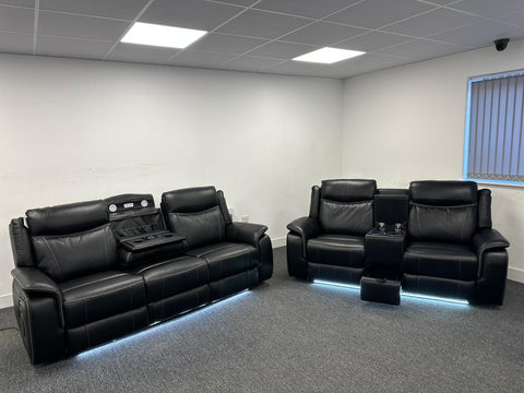 Parada Leather Electric Recliner Sofa 3+2 Seater-Bluetooth/USB/C-Type/Led/Cooling Cup Holders