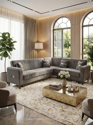 Luxury L-Shape Corner Sofa Bed – Velvet Sectional Sofa Bed