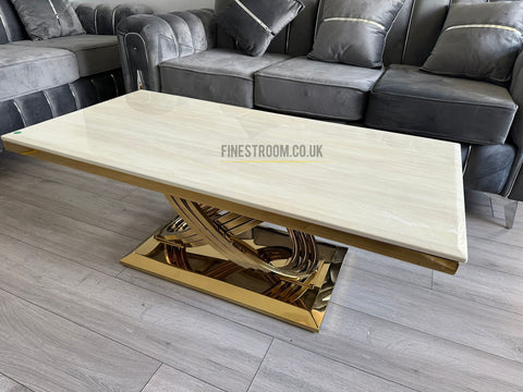 Elina Cream Gold Dining Table With Sofia Black Gold Chairs