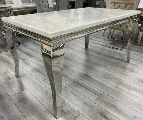 White Louis Dining Table With Black Valentino Chairs
